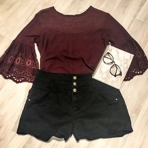 M Hippie Laundry Maroon Lace Chest Top